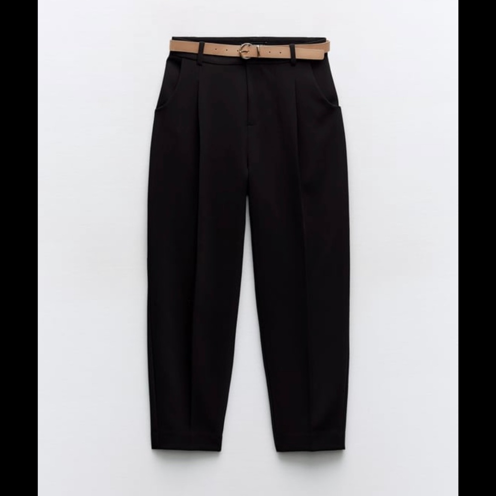 ZARA Belted Tapered Single-pleat Pants